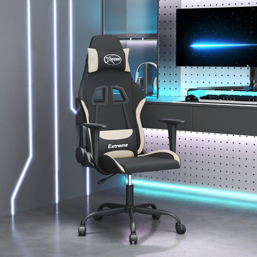 Sedia da Gaming Nero e Crema in Tessuto 345469
