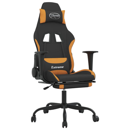 Sedia da Gaming Massaggi e Poggiapiedi Tessuto Nero e Arancione cod mxl 68929