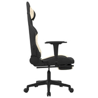Sedia da Gaming Massaggio e Poggiapiedi Tessuto Nero e Crema cod mxl 69545