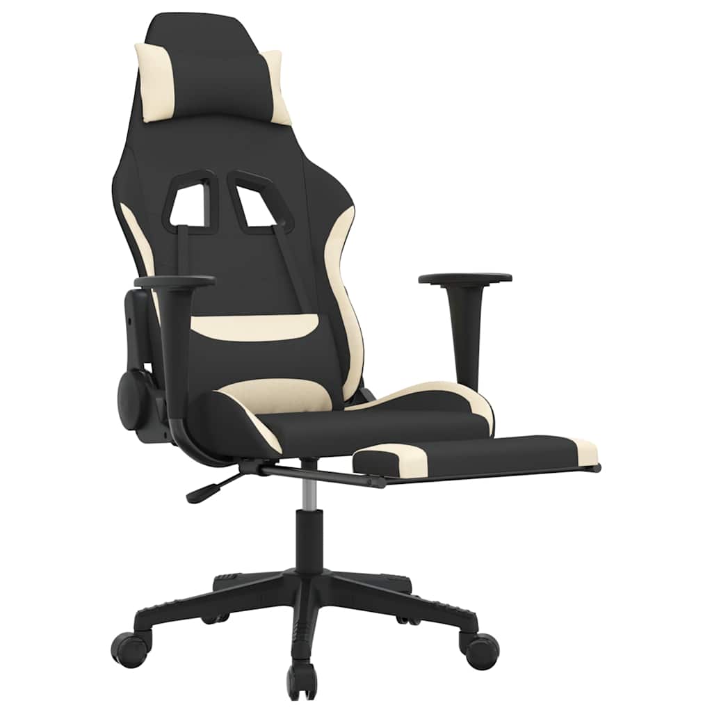 Sedia da Gaming Massaggio e Poggiapiedi Tessuto Nero e Crema cod mxl 69545