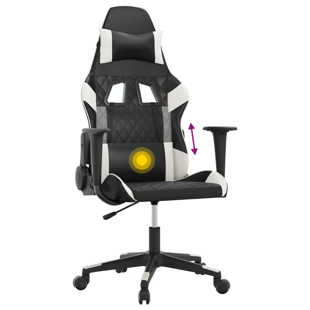 vidaXL Sedia da Gaming Massaggiante Nera e Bianca in Similpelle