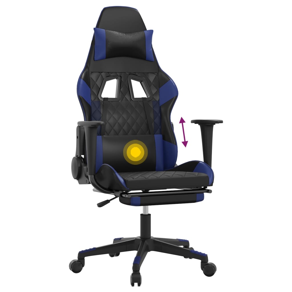 Sedia da Gaming Massaggiante Poggiapiedi Nero e Blu Similpelle 345522