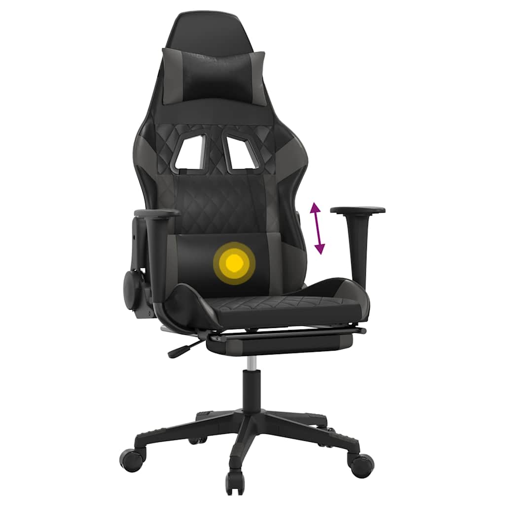 Sedia da Gaming Massaggio Poggiapiedi Nero e Grigio Similpelle cod mxl 60712