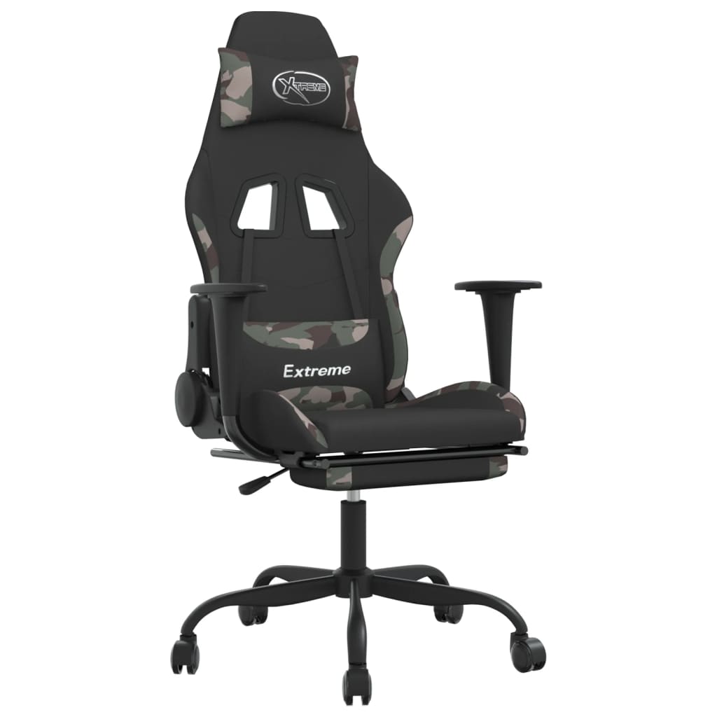 Sedia Gaming Girevole con Poggiapiedi Tessuto Nero e Mimetico 345706