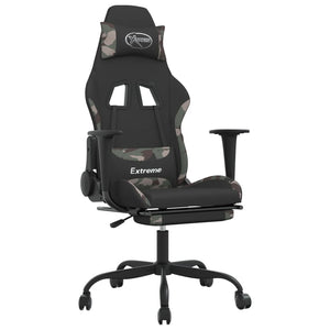 Sedia Gaming Girevole con Poggiapiedi Tessuto Nero e Mimetico 345706