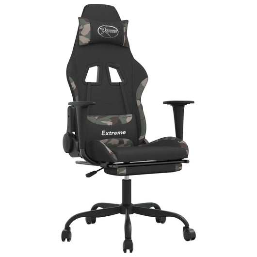 Sedia Gaming Girevole con Poggiapiedi Tessuto Nero e Mimetico 345706