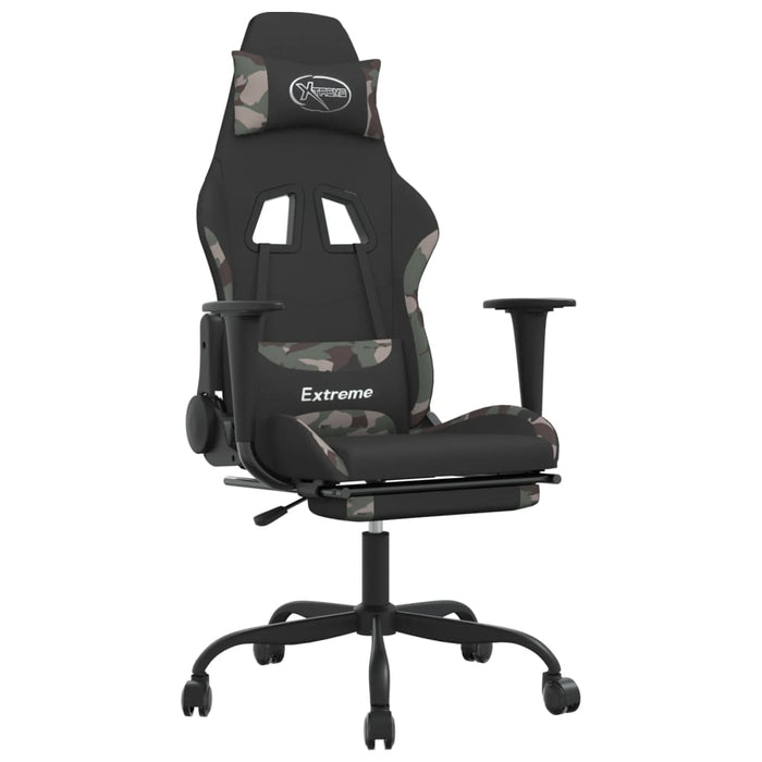 Sedia Gaming Girevole con Poggiapiedi Tessuto Nero e Mimetico 345706