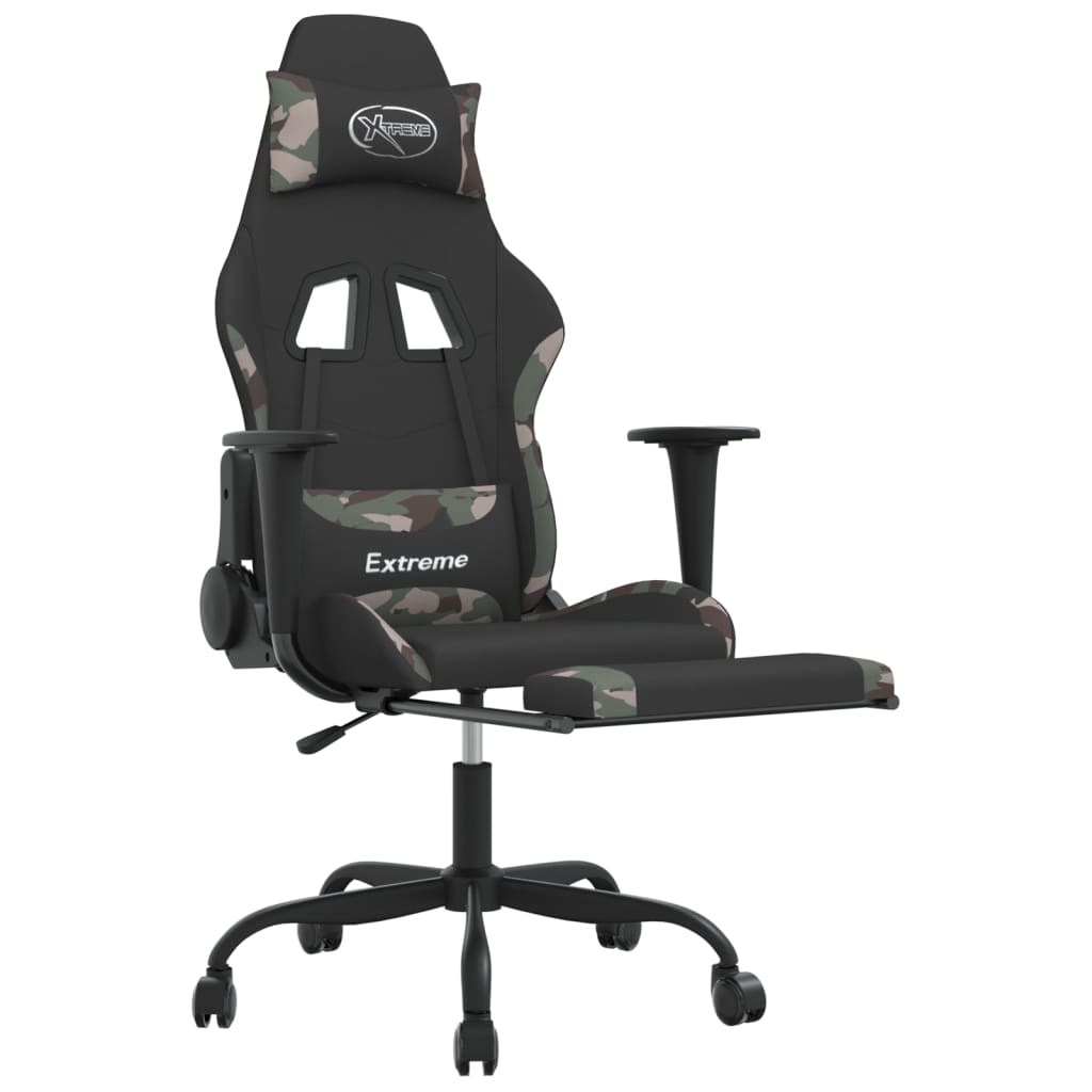 Sedia Gaming Girevole con Poggiapiedi Tessuto Nero e Mimetico 345706