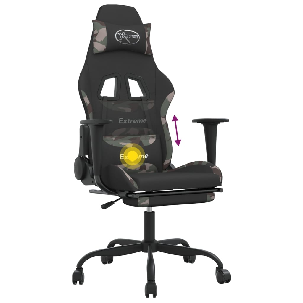 Sedia Gaming Girevole con Poggiapiedi Tessuto Nero e Mimetico 345706