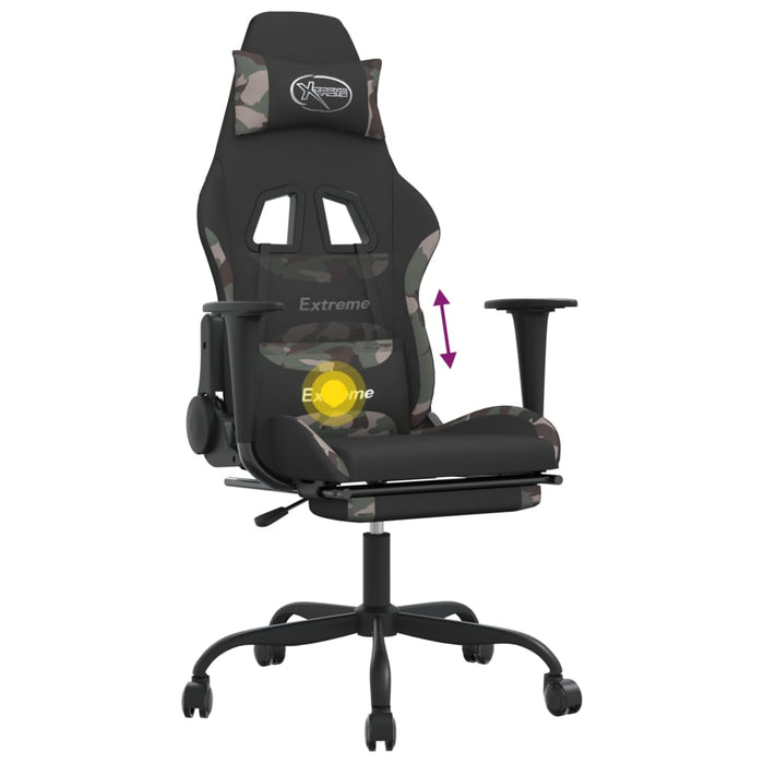 Sedia Gaming Girevole con Poggiapiedi Tessuto Nero e Mimetico 345706