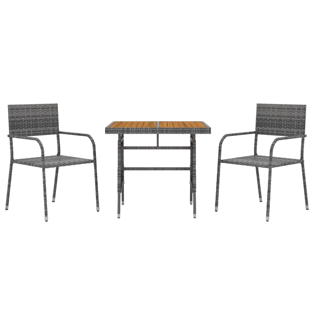 Set da Pranzo per Esterni 3 pz in Polyrattan Grigio 3120092