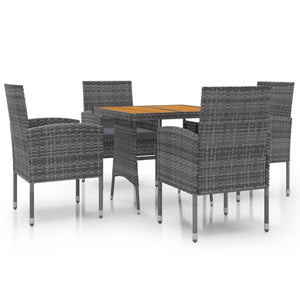Set da Pranzo per Esterni 5 pz in Polyrattan Grigio