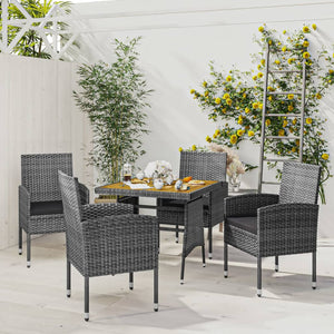 Set da Pranzo per Esterni 5 pz in Polyrattan Grigio