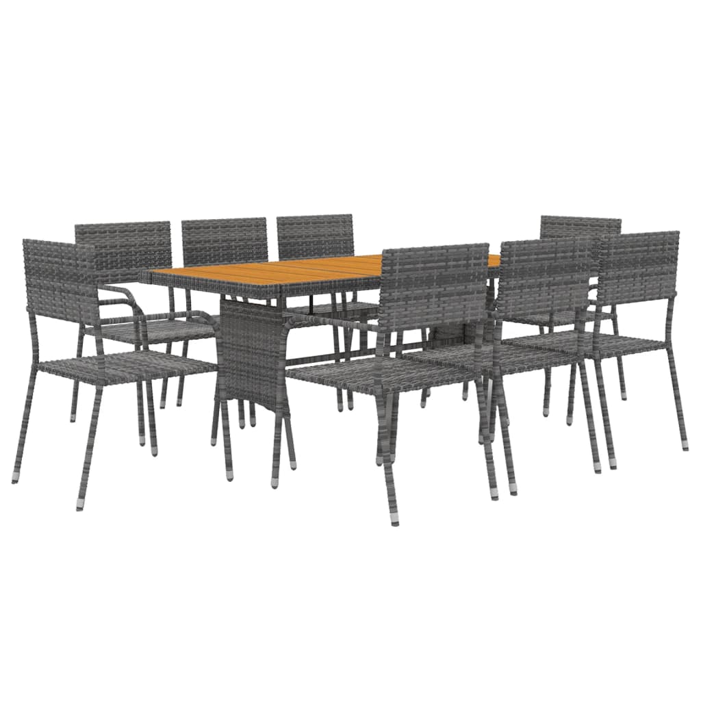 Set da Pranzo per Esterni 9 pz in Polyrattan Grigio 3120113