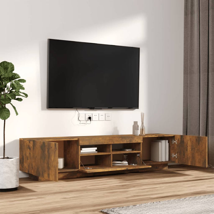 Set Mobili TV 2pz con Luci LED-Set di 2 Credenza per TV Rovere Fumo in Legno Multistrato 846617