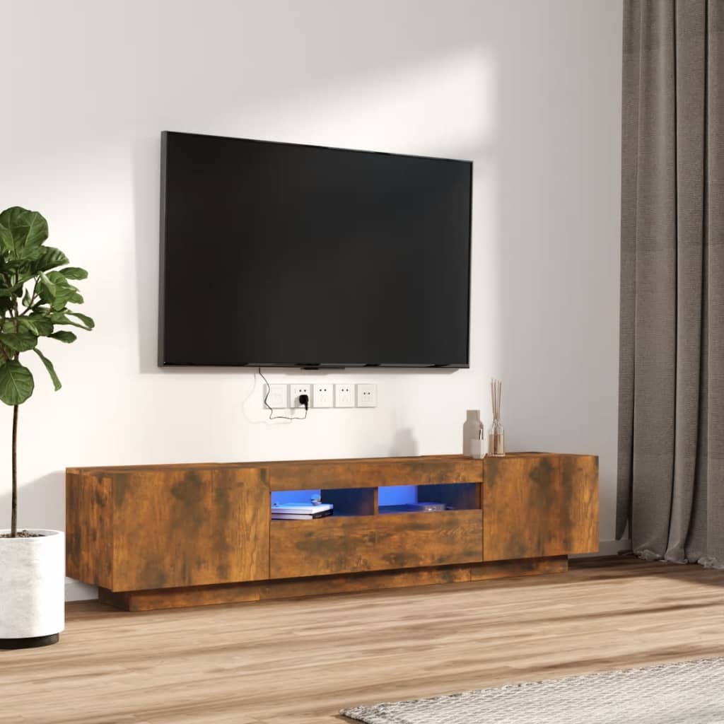Set Mobili TV 2pz con Luci LED-Set di 2 Credenza per TV Rovere Fumo in Legno Multistrato 846617