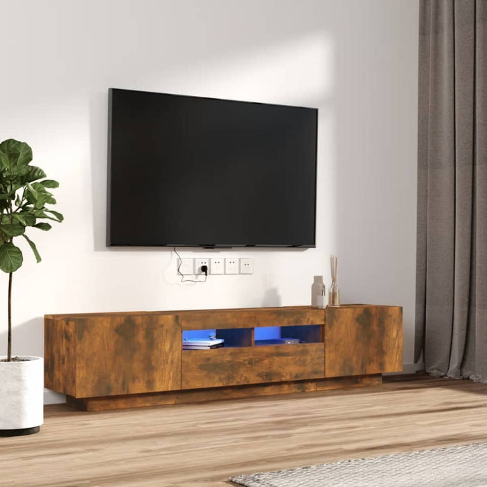 Set Mobili TV 2pz con Luci LED-Set di 2 Credenza per TV Rovere Fumo in Legno Multistrato 846617