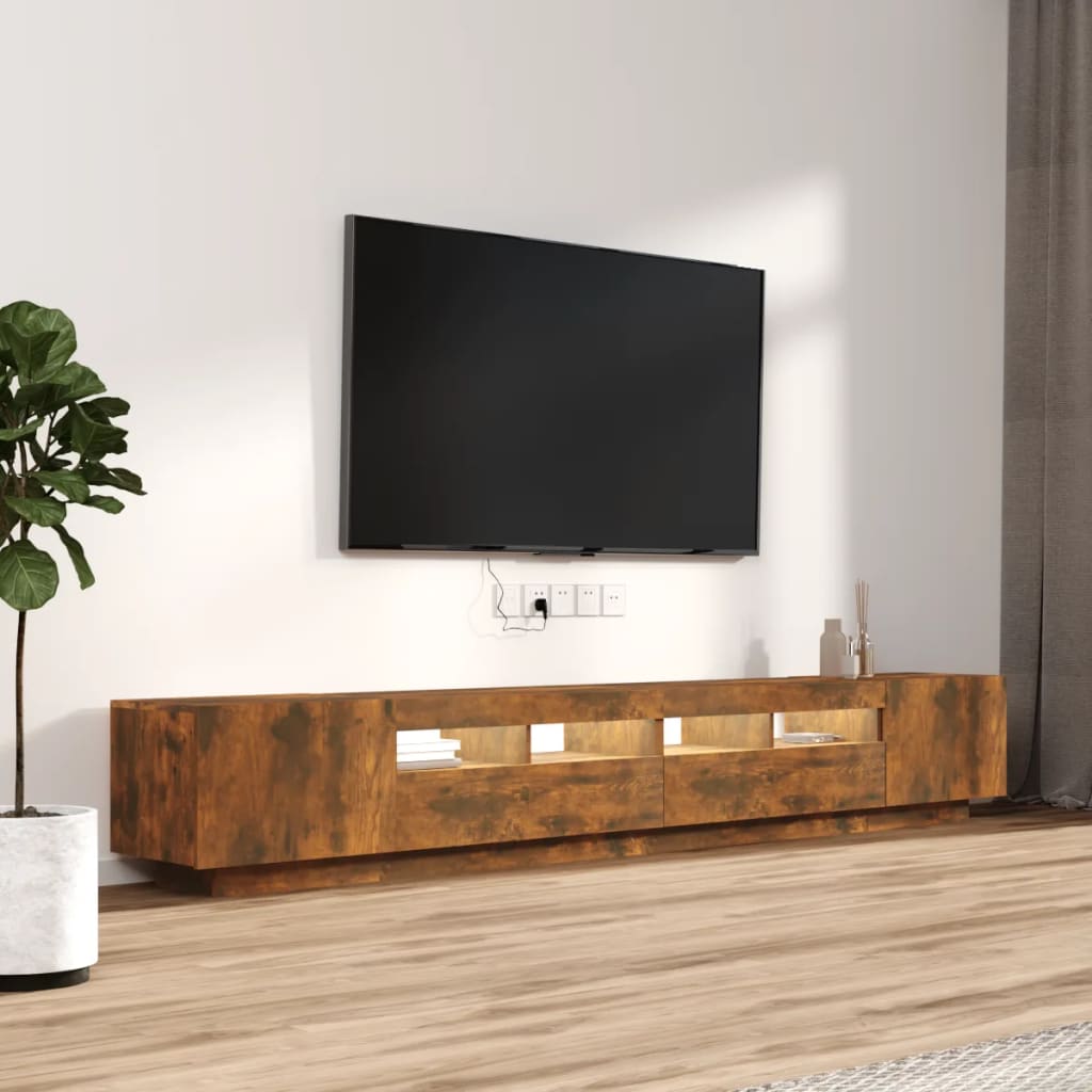 Set Mobili TV 3pz con Luci LED-Console TV Rovere Fumo in Legno Multistrato