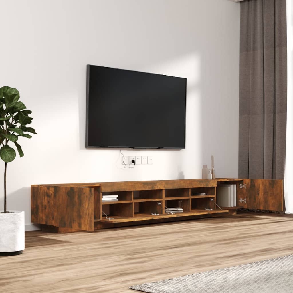 Set Mobili TV 3pz con Luci LED-Console TV Rovere Fumo in Legno Multistrato