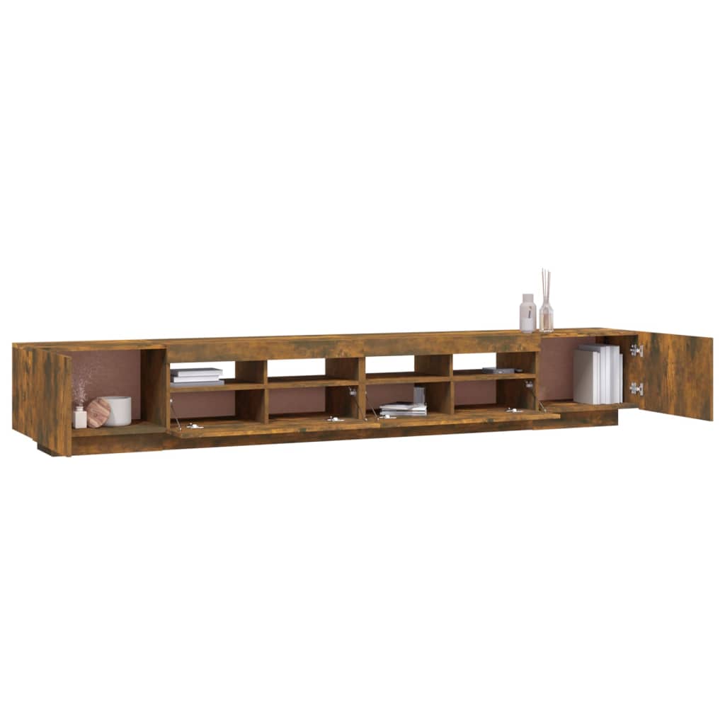 Set Mobili TV 3pz con Luci LED-Console TV Rovere Fumo in Legno Multistrato