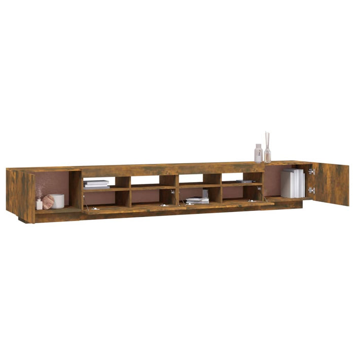 Set Mobili TV 3pz con Luci LED-Console TV Rovere Fumo in Legno Multistrato