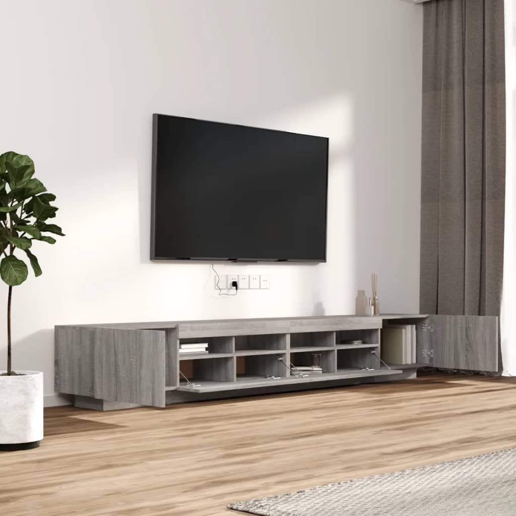 Set Mobili TV 3 pz con Luci LED-Set di 3 Credenza per TV Grigio Sonoma Legno Multistrato 158325