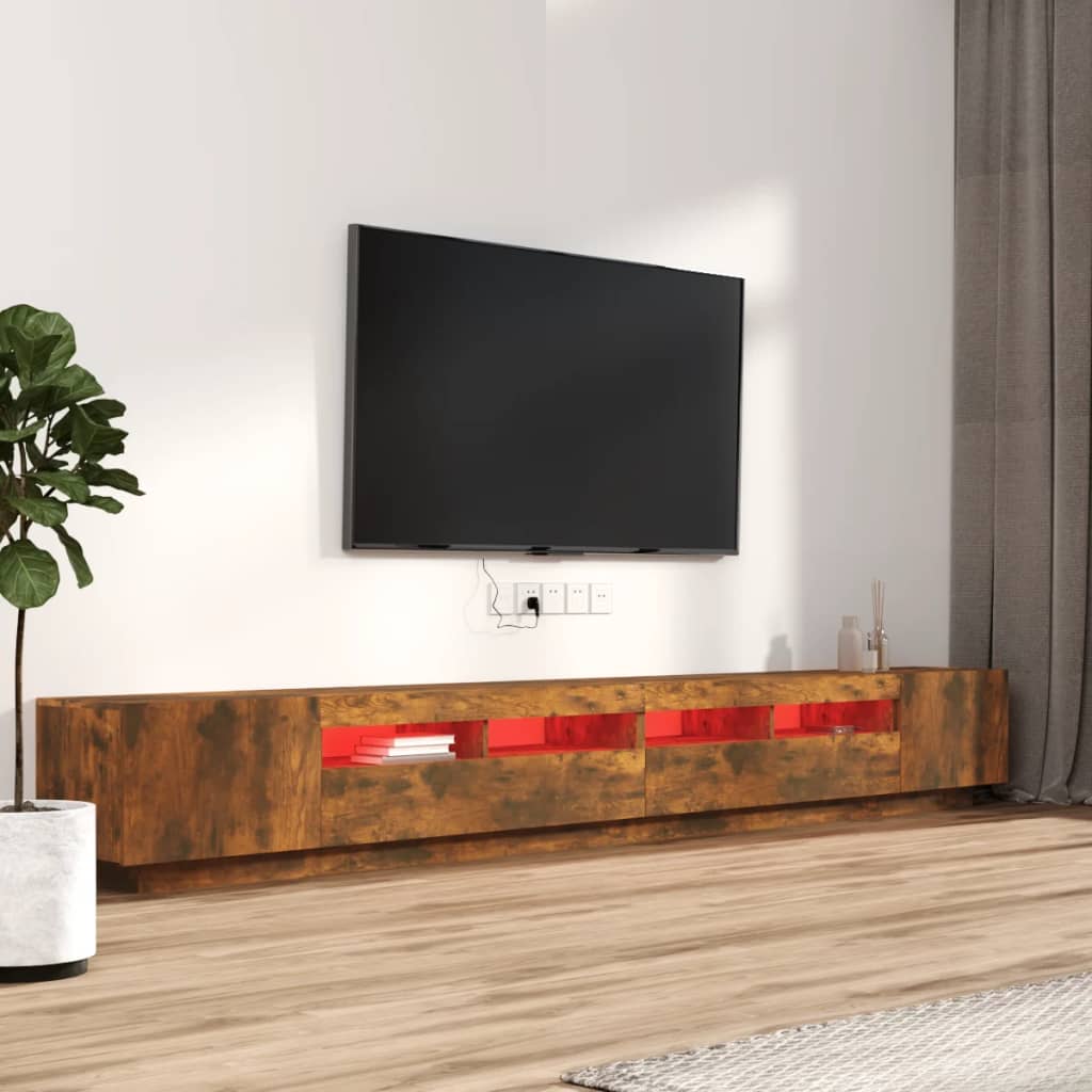 Set Mobili TV 3pz con Luci LED-Set di 3 Credenza per TV Rovere Fumo in Legno Multistrato