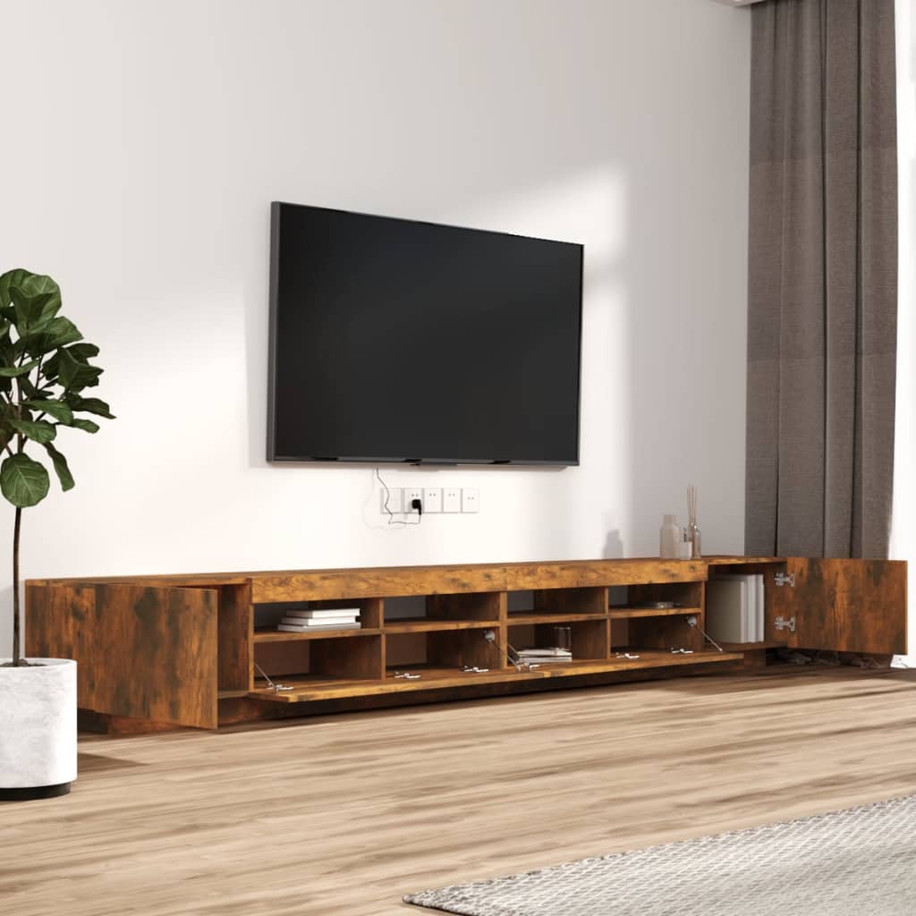 Set Mobili TV 3pz con Luci LED-Set di 3 Credenza per TV Rovere Fumo in Legno Multistrato