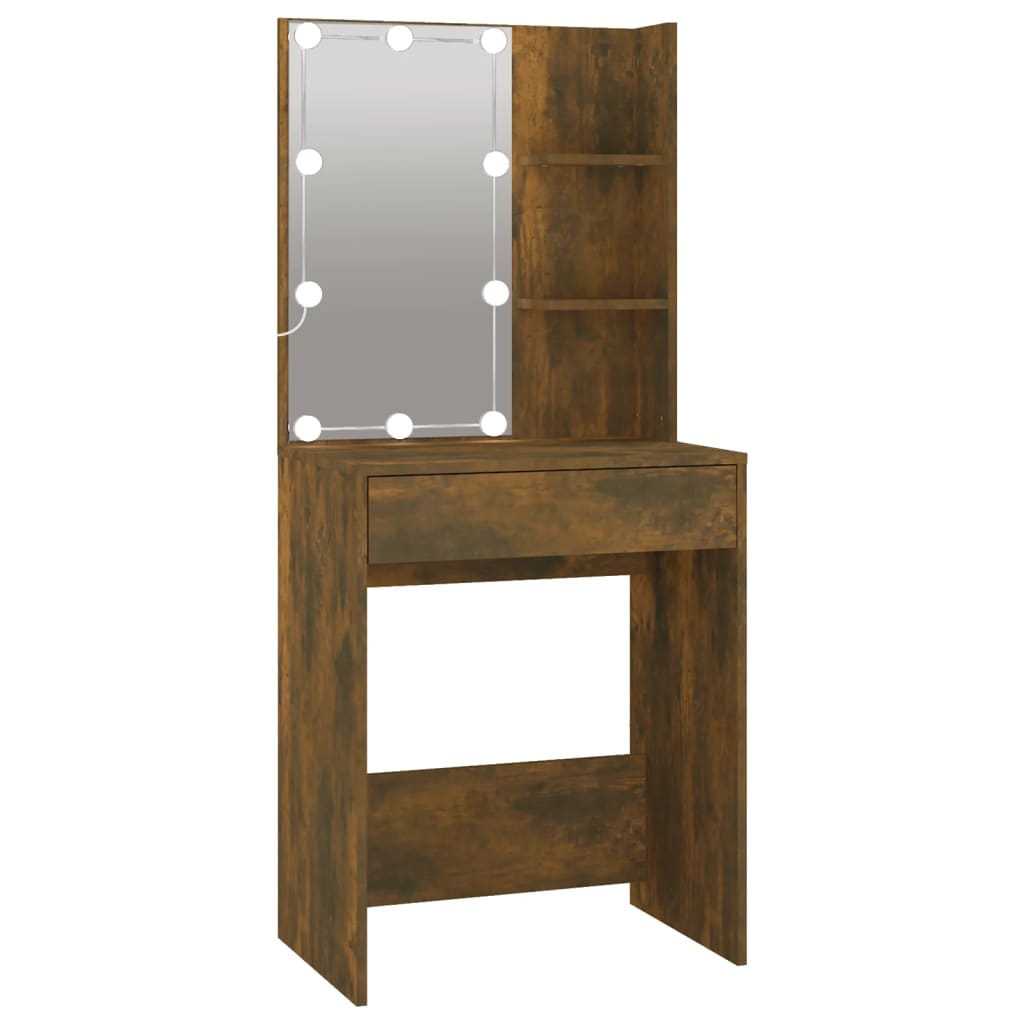 Toeletta con LED e Armadietto Rovere Fumo in Legno Multistrato 3120185