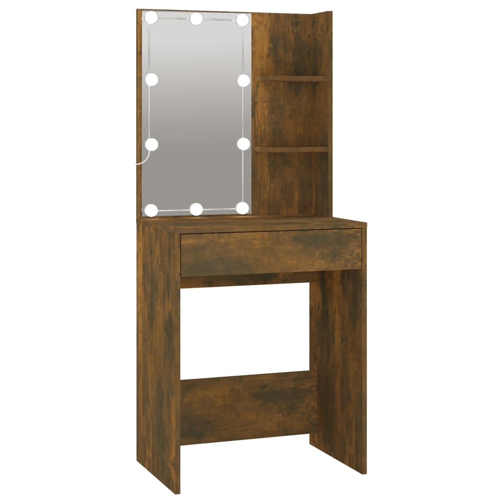 Toeletta con LED e Armadietti Rovere Fumo in Legno Multistrato 3120188