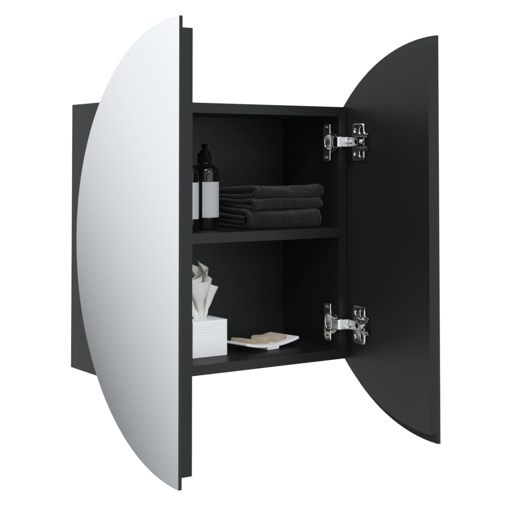Armadio da Bagno con Specchio Rotondo e LED-Mobiletto a specchio Nero 40x40x17,5cm
