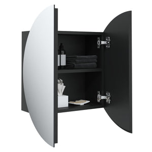 Armadio da Bagno con Specchio Rotondo e LED-Mobiletto a specchio Nero 40x40x17,5cm