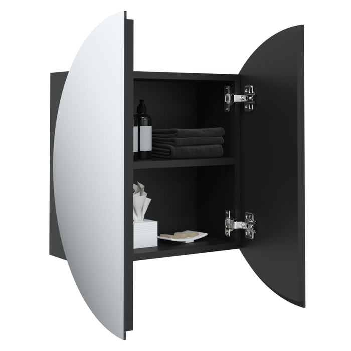 Armadio da Bagno con Specchio Rotondo e LED-Mobiletto a specchio Nero 40x40x17,5cm