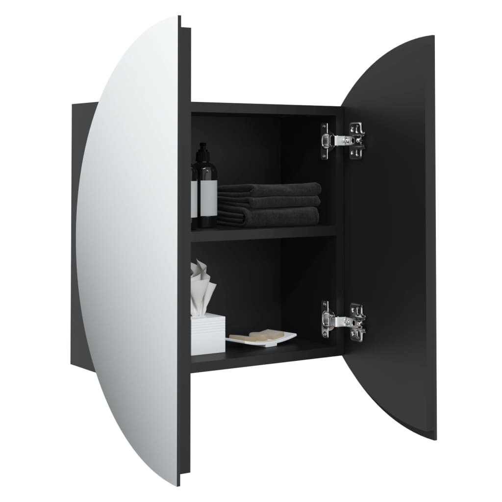 Armadio da Bagno con Specchio Rotondo e LED Nero 47x47x17,5 cm 345584