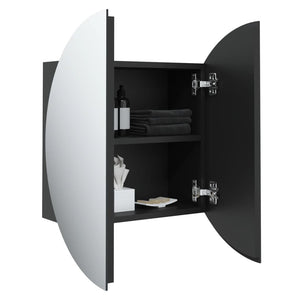 Armadio da Bagno con Specchio Rotondo e LED Nero 47x47x17,5 cm 345584