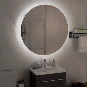 Armadio da Bagno con Specchio Rotondo e LED Bianco 54x54x17,5cm 345587