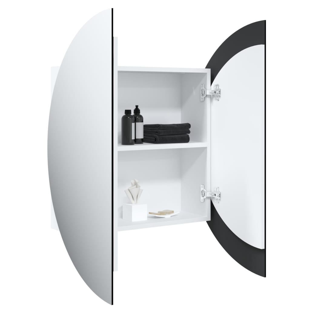 Armadio da Bagno con Specchio Rotondo e LED-Mobiletto a specchio Bianco 54x54x17,5cm
