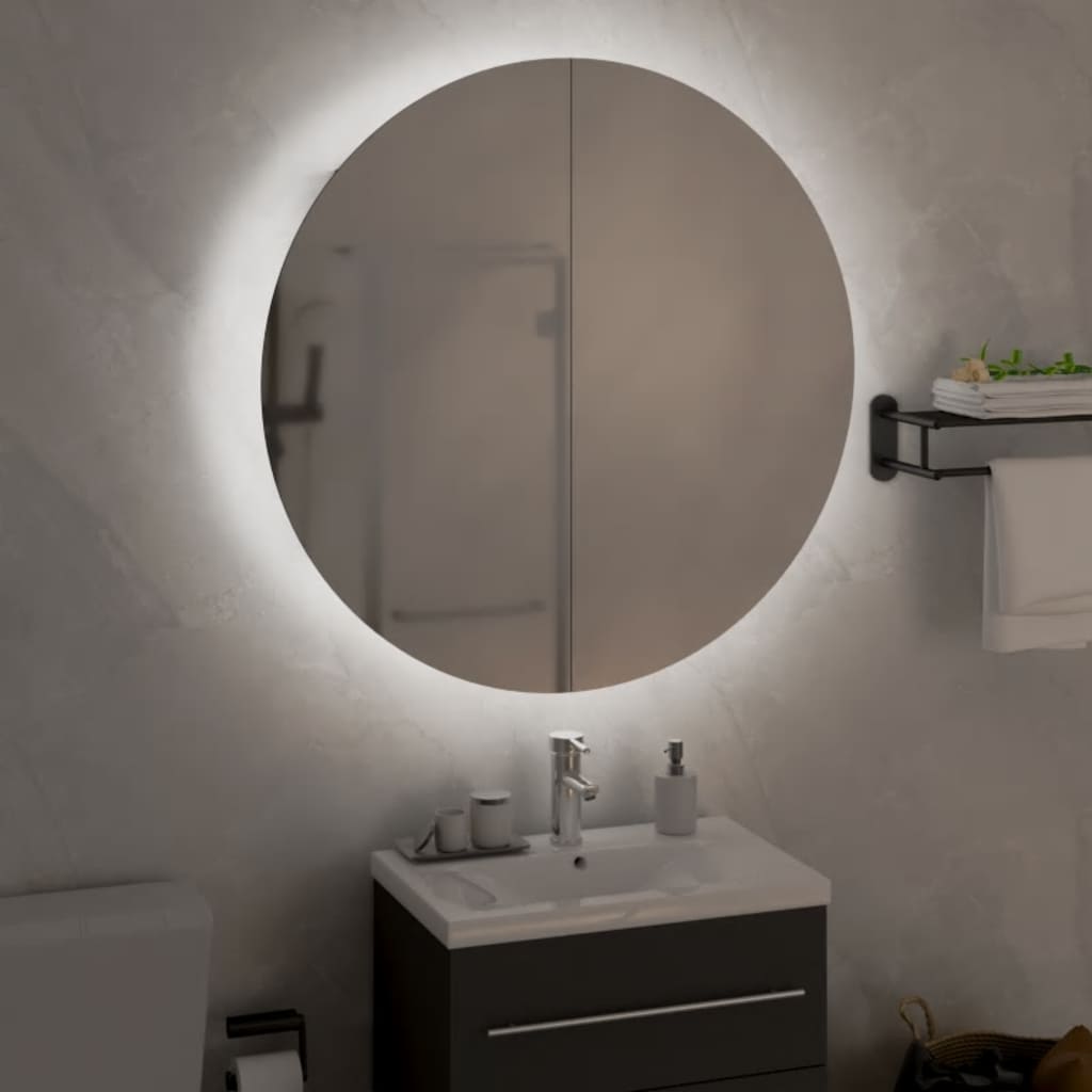 Armadio da Bagno con Specchio Rotondo e LED-Mobile bagno con specchio Nero 54x54x17,5 cm