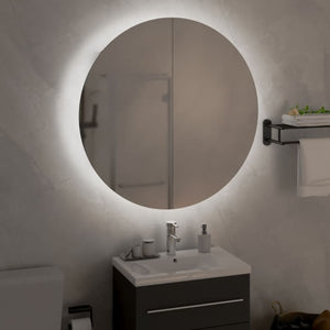 Armadio da Bagno con Specchio Rotondo e LED-Mobile bagno con specchio Nero 54x54x17,5 cm