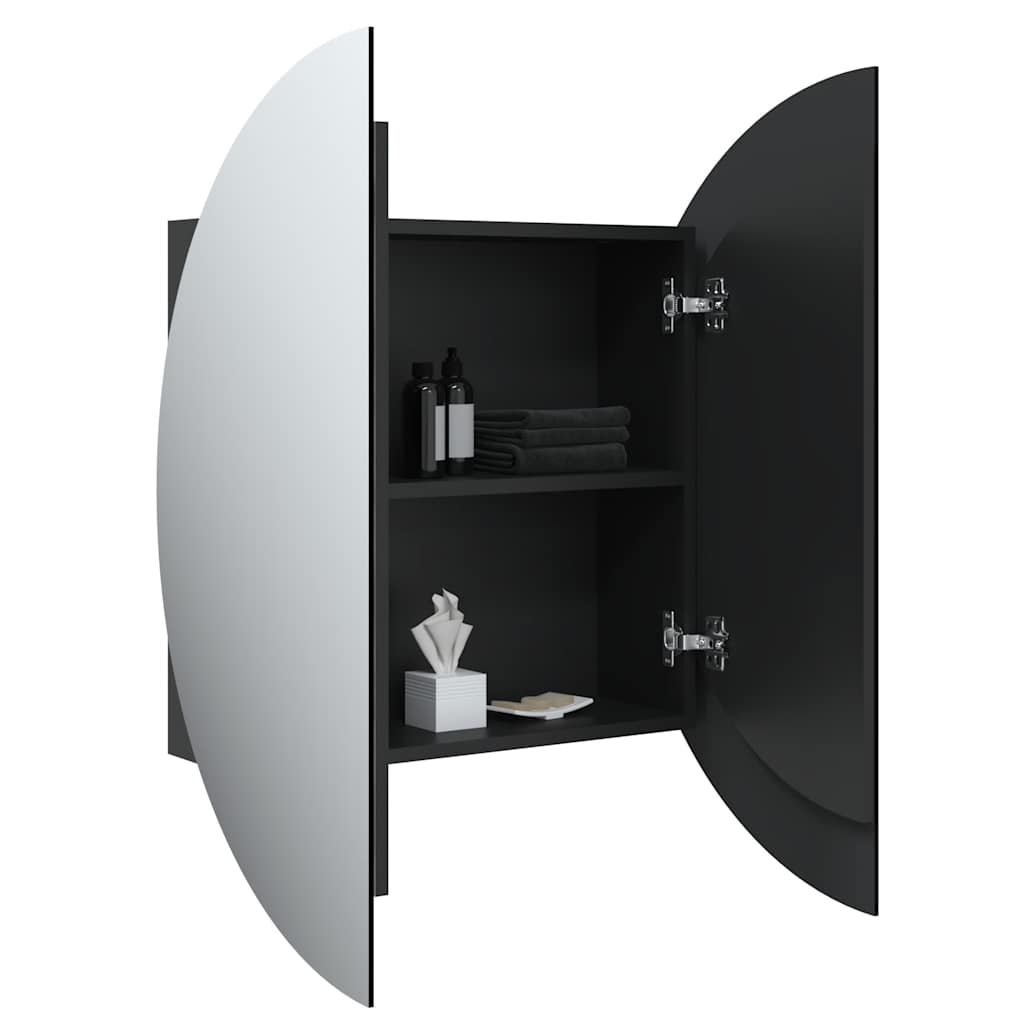 Armadio da Bagno con Specchio Rotondo e LED-Mobile bagno con specchio Nero 54x54x17,5 cm
