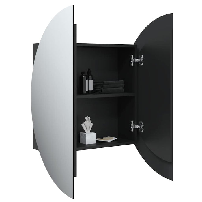 Armadio da Bagno con Specchio Rotondo e LED-Mobile bagno con specchio Nero 54x54x17,5 cm