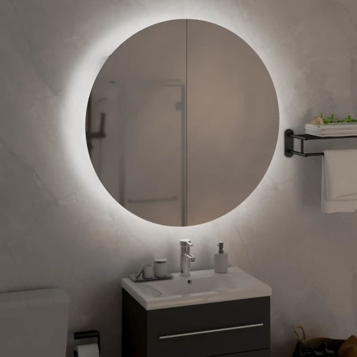 Armadio da Bagno con Specchio Rotondo e LED Grigio 54x54x17,5cm 345589