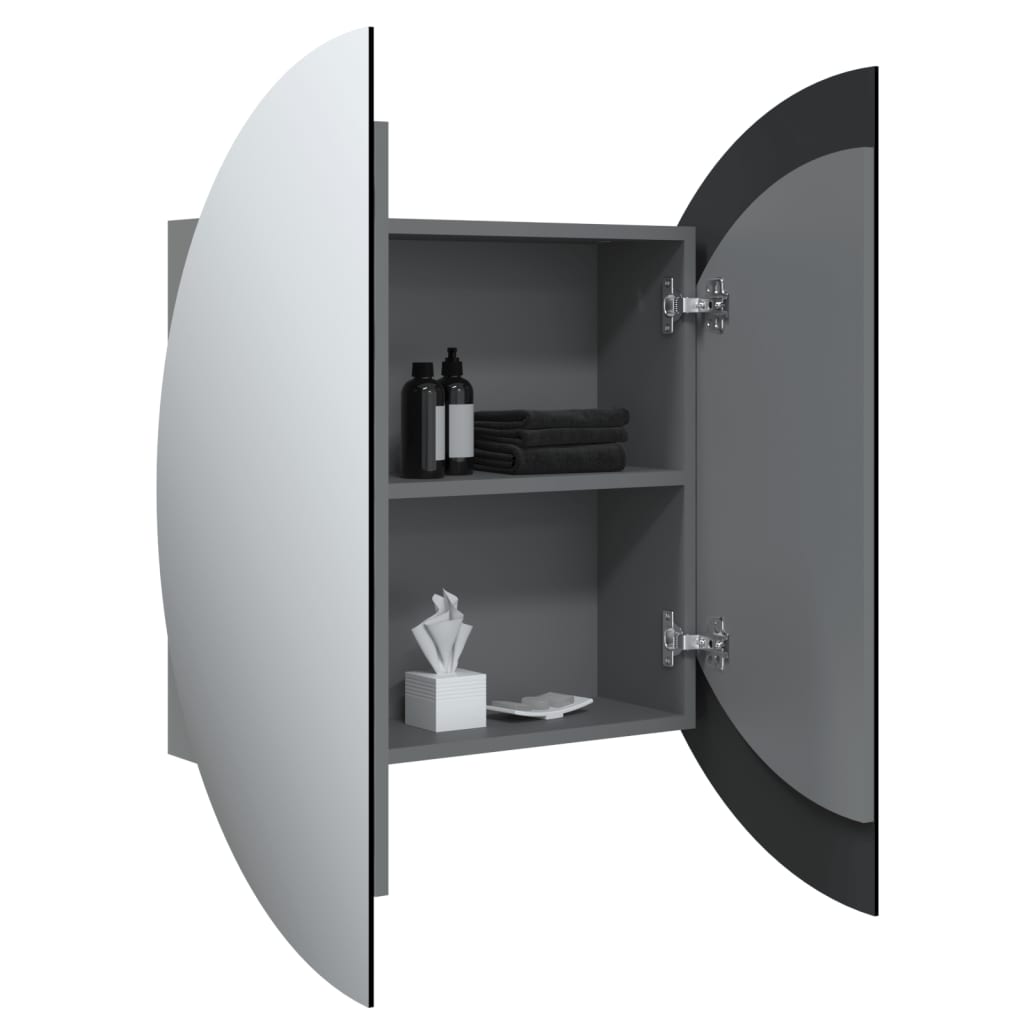 Armadio da Bagno con Specchio Rotondo e LED Grigio 54x54x17,5cm 345589