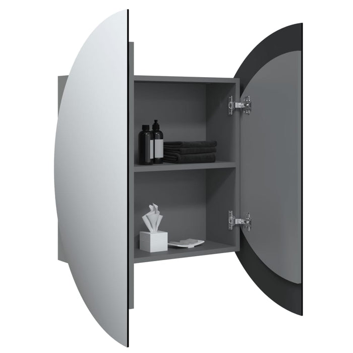 Armadio da Bagno con Specchio Rotondo e LED Grigio 54x54x17,5cm 345589