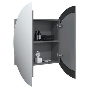Armadio da Bagno con Specchio Rotondo e LED-Mobile bagno con specchio Grigio 54x54x17,5cm