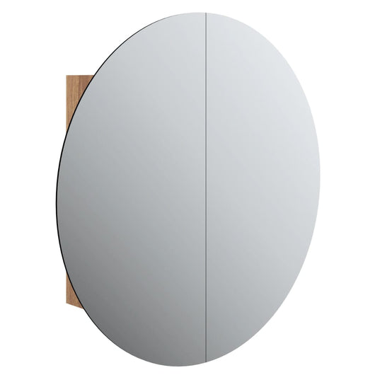 Armadio da Bagno con Specchio Rotondo e LED Rovere 54x54x17,5cm 345590
