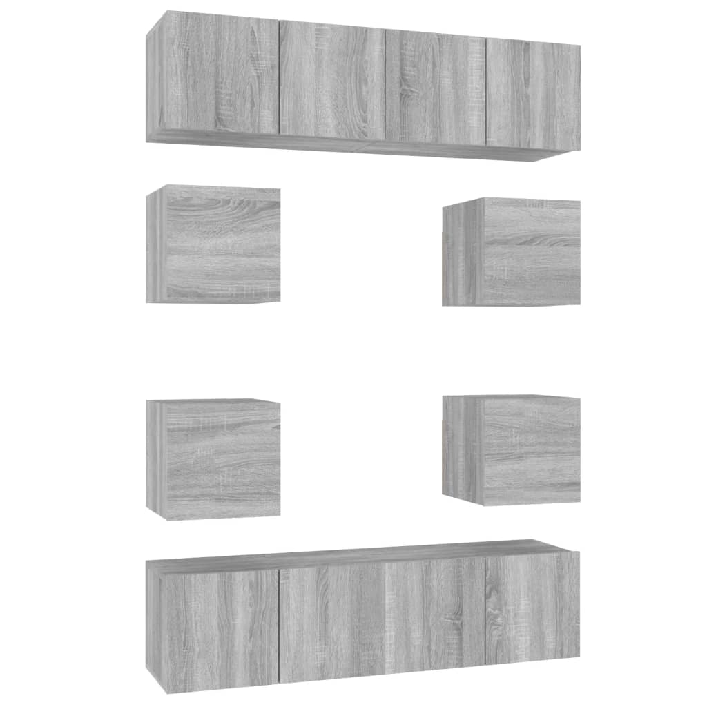 Set Mobili Porta TV 8pz Grigio Sonoma in Legno Multistrato 3120213