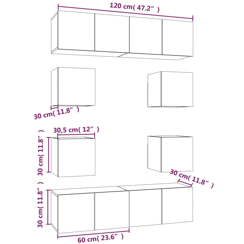Set Mobili Porta TV 8pz Grigio Sonoma in Legno Multistrato 3120213