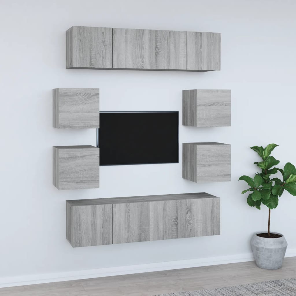 Set Mobili Porta TV 8pz Grigio Sonoma in Legno Multistrato 3120213