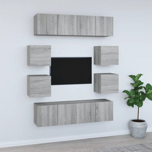 Set Mobili Porta TV 8pz Grigio Sonoma in Legno Multistrato cod mxl 26345